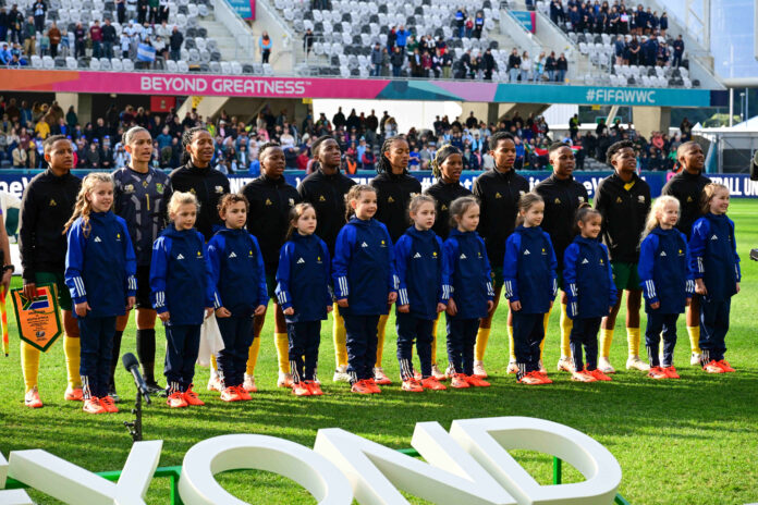 Banyana Banyana stand together for the national anthem